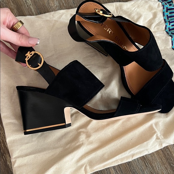 Tory Burch Black Suede Wedge Heels - Authentic - Picture 2 of 4